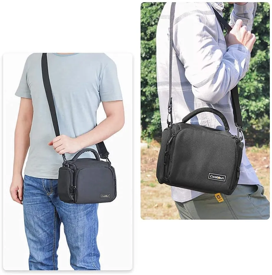Cwatcun Single Shoulder Crossbody Compact Camera Bag Case Compatible for Canon Nikon Sony SLR DSLR Mirrorless Cameras and Lenses Waterproof Black