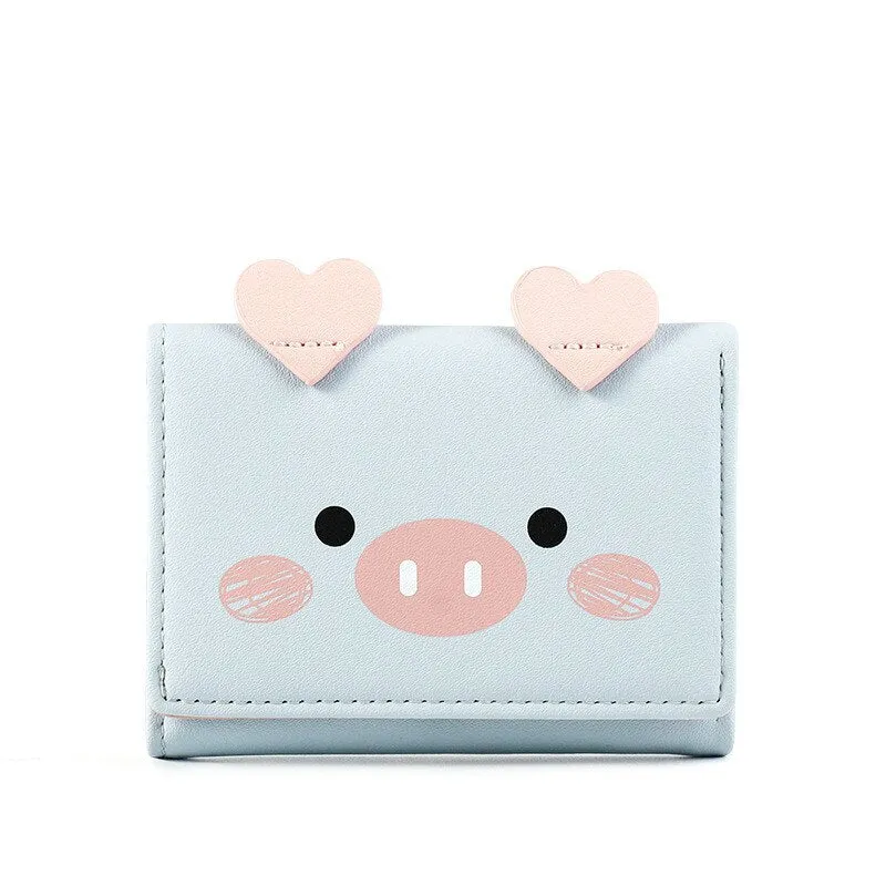 Cyflymder New Cute Cartoon Pig Designer Wallet PU Leather Women Purse Ladies Trifold Wallets Female Small Money Purses