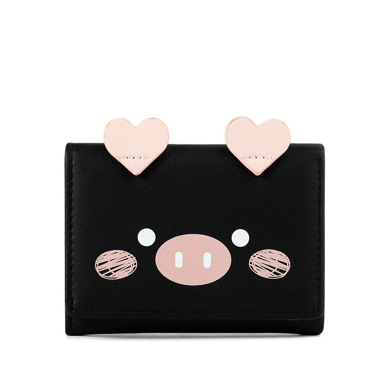 Cyflymder New Cute Cartoon Pig Designer Wallet PU Leather Women Purse Ladies Trifold Wallets Female Small Money Purses