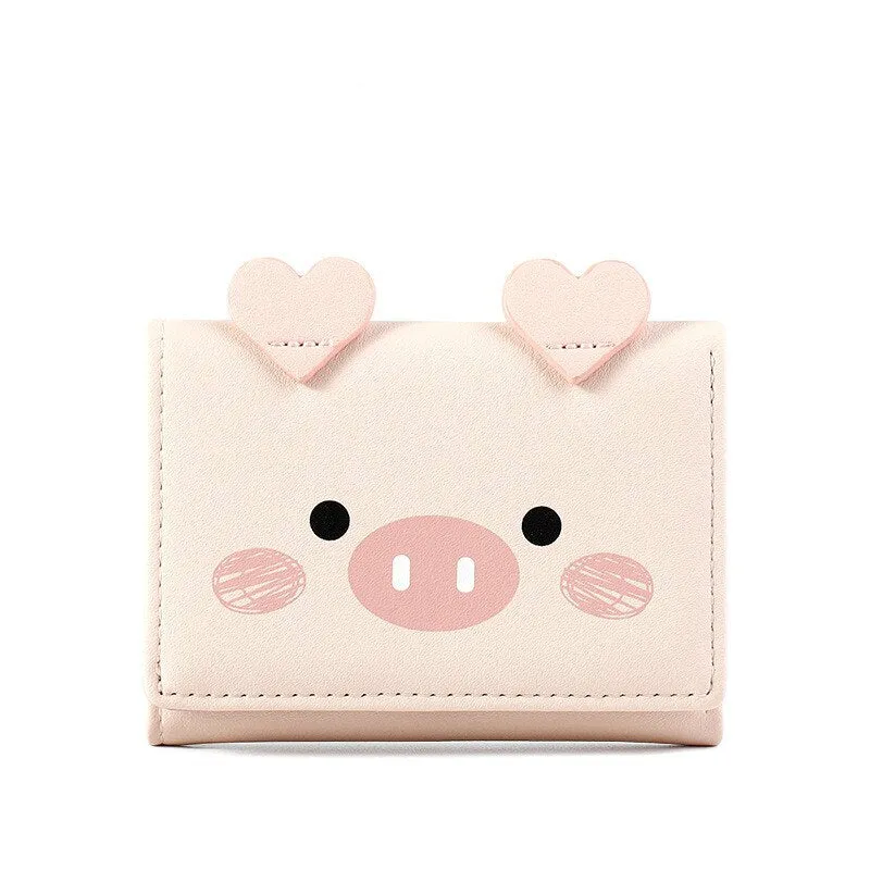 Cyflymder New Cute Cartoon Pig Designer Wallet PU Leather Women Purse Ladies Trifold Wallets Female Small Money Purses