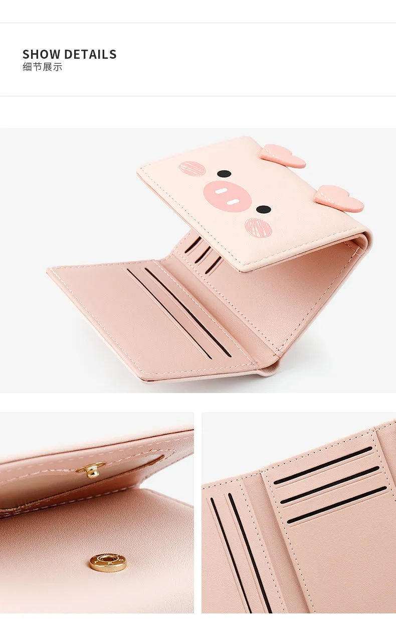 Cyflymder New Cute Cartoon Pig Designer Wallet PU Leather Women Purse Ladies Trifold Wallets Female Small Money Purses