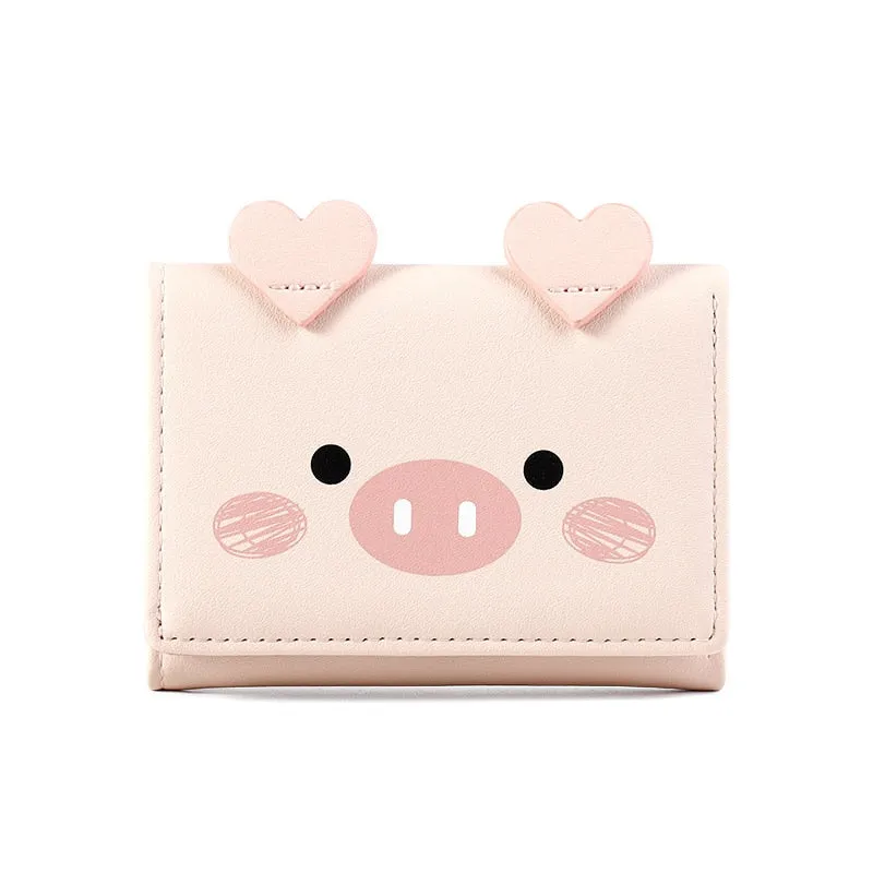 Cyflymder New Cute Cartoon Pig Designer Wallet PU Leather Women Purse Ladies Trifold Wallets Female Small Money Purses
