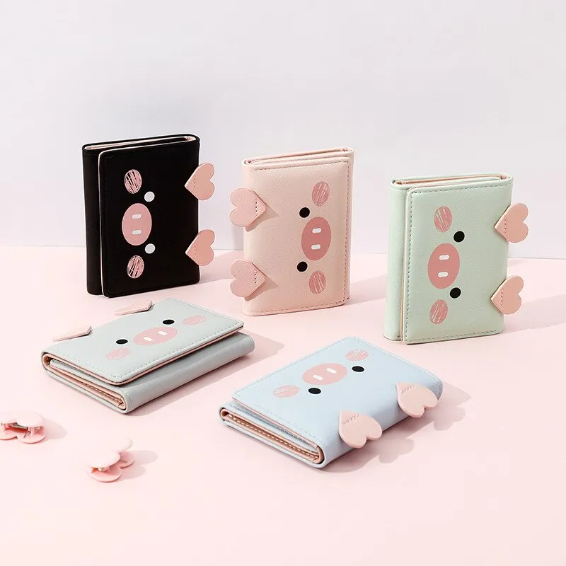 Cyflymder New Cute Cartoon Pig Designer Wallet PU Leather Women Purse Ladies Trifold Wallets Female Small Money Purses