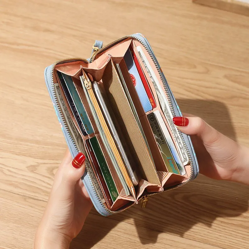 Cyflymder Print Women Long Wallets PU Leather Large-Capacity Zipper Purse Mobile Phone Clutch Money Bag  ID Credit Card Holder
