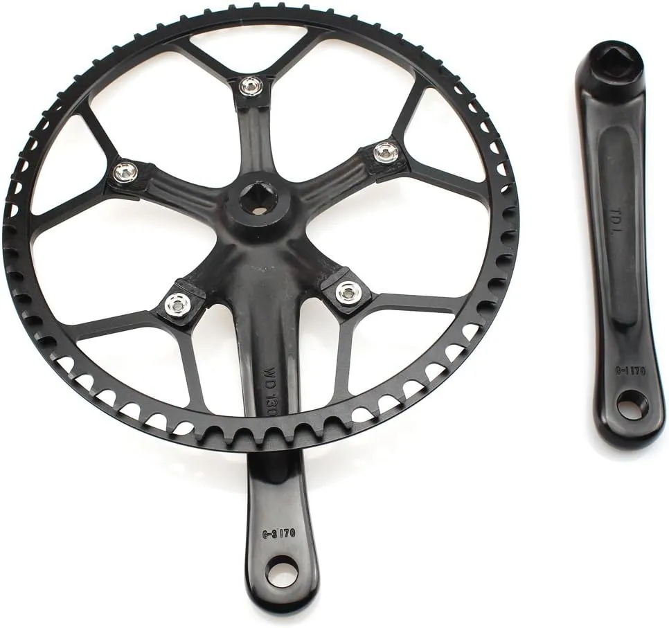 CYSKY Single Speed Crankset MTB Crankset 53T/56T/58T 170mm Crank Arm 130 BCD Mountain Bike Crankset IXF Crankset for Single Speed Bike, Road Bicycle, Fixed Gear, Fixie, Dahon (Square Taper, Black)