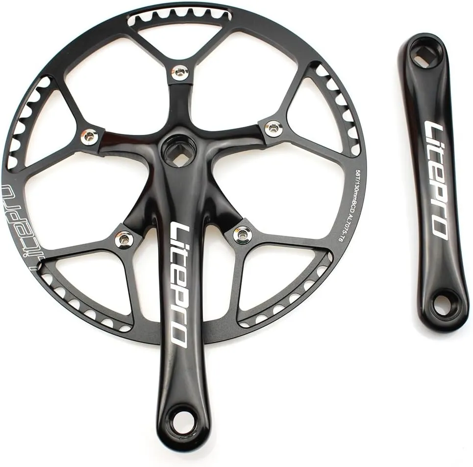 CYSKY Single Speed Crankset MTB Crankset 53T/56T/58T 170mm Crank Arm 130 BCD Mountain Bike Crankset IXF Crankset for Single Speed Bike, Road Bicycle, Fixed Gear, Fixie, Dahon (Square Taper, Black)