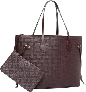 Daisy Rose Tote Shoulder Travel Bag & Matching Clutch PU Vegan Leather
