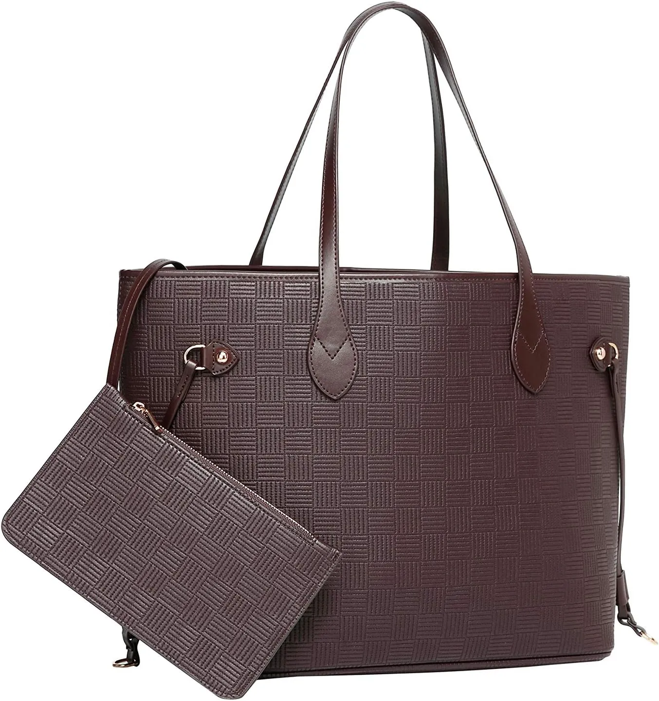 Daisy Rose Tote Shoulder Travel Bag & Matching Clutch PU Vegan Leather