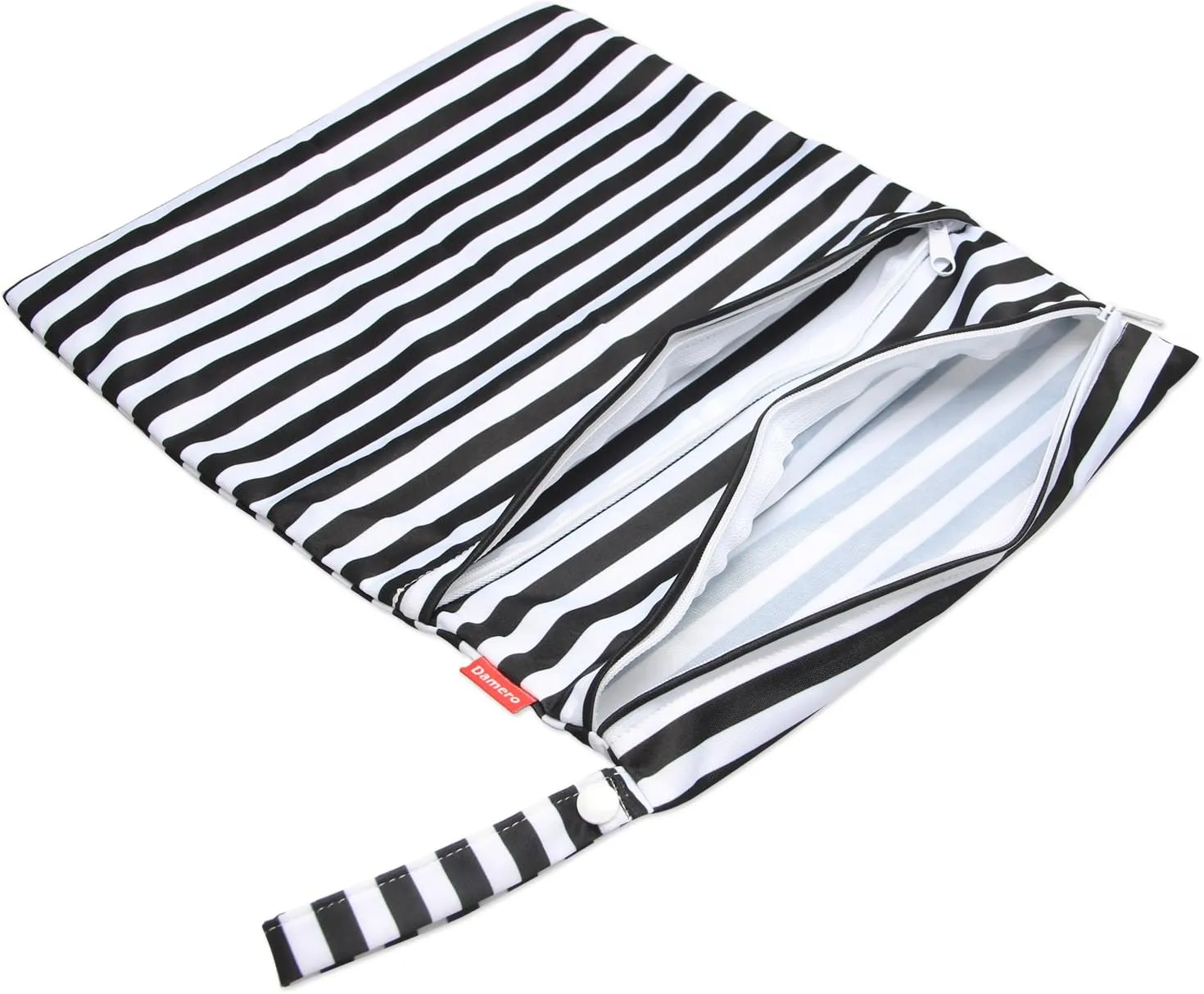 Damero 3pcs Travel Wet and Dry Bag with Handle for Cloth Diaper, Pumping Parts, Clothes, Swimsuit and More, Easy to Grab and Go, Black Strips