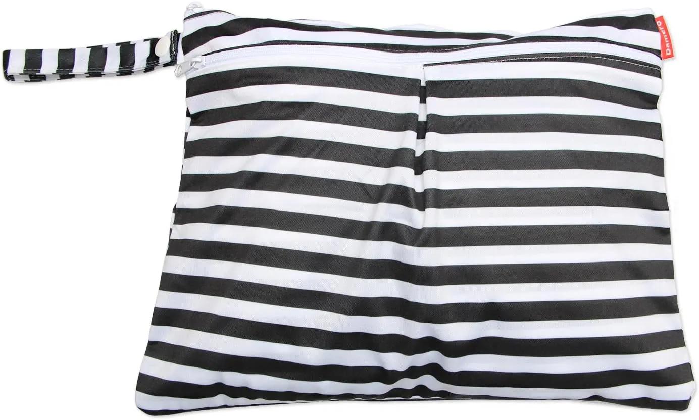 Damero 3pcs Travel Wet and Dry Bag with Handle for Cloth Diaper, Pumping Parts, Clothes, Swimsuit and More, Easy to Grab and Go, Black Strips
