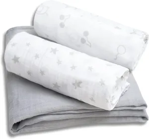 david's kids 3 Pack Baby Muslin Swaddle Blankets, 100% Cotton and Ultra Soft Breathable Receiving Blanket Wrap for Boys Girls, New Born Essentials, Large 47 x 47 inches, Grey/Elephant/Stars