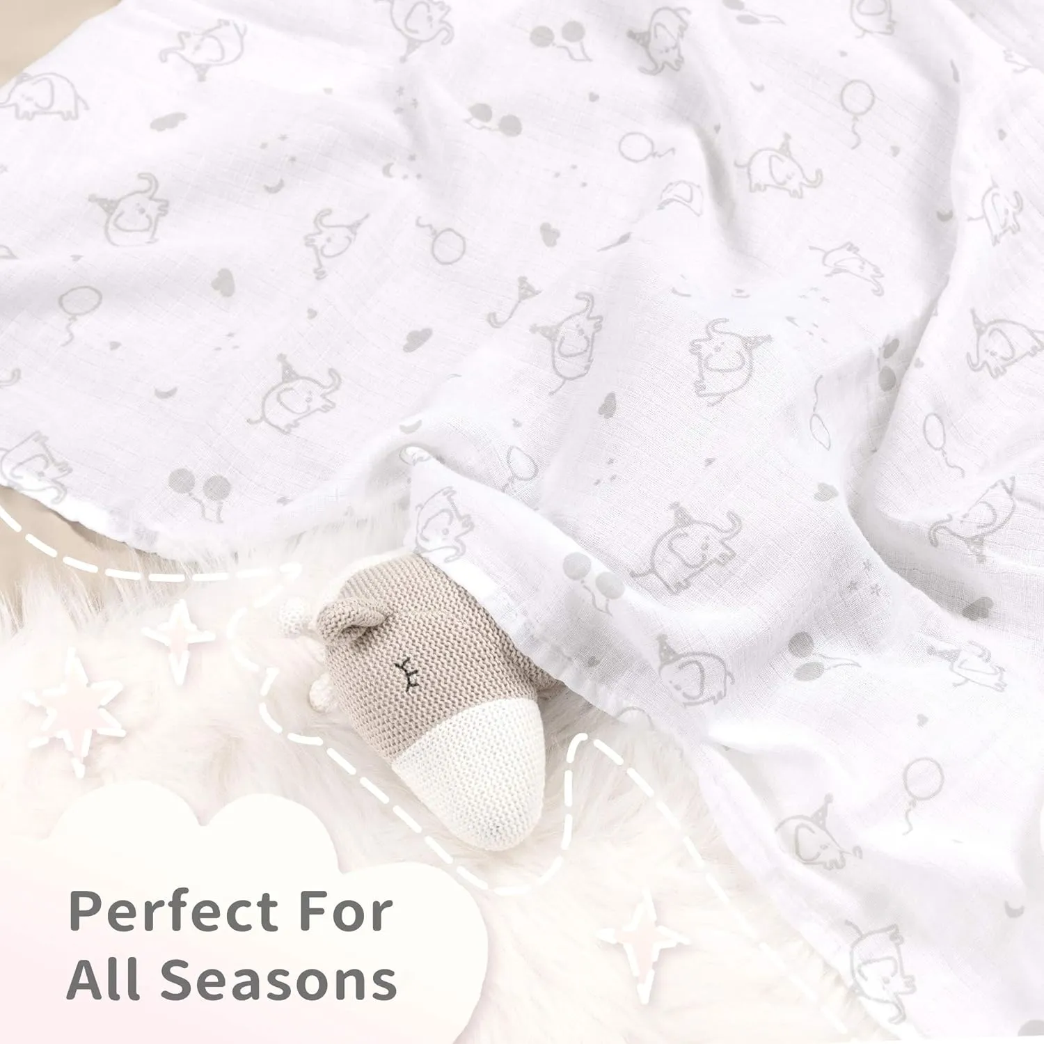 david's kids 3 Pack Baby Muslin Swaddle Blankets, 100% Cotton and Ultra Soft Breathable Receiving Blanket Wrap for Boys Girls, New Born Essentials, Large 47 x 47 inches, Grey/Elephant/Stars