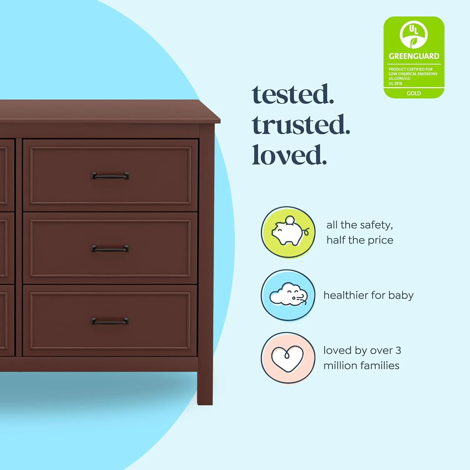DaVinci Charlie 6-Drawer Baby Dresser - Wooden Double Chest of Drawers for Kids, Boys and Girls - Multi-Purpose Storage Dresser for Bedroom, Nursery, Living Room & Hallway, Easy to Assemble - Crimson