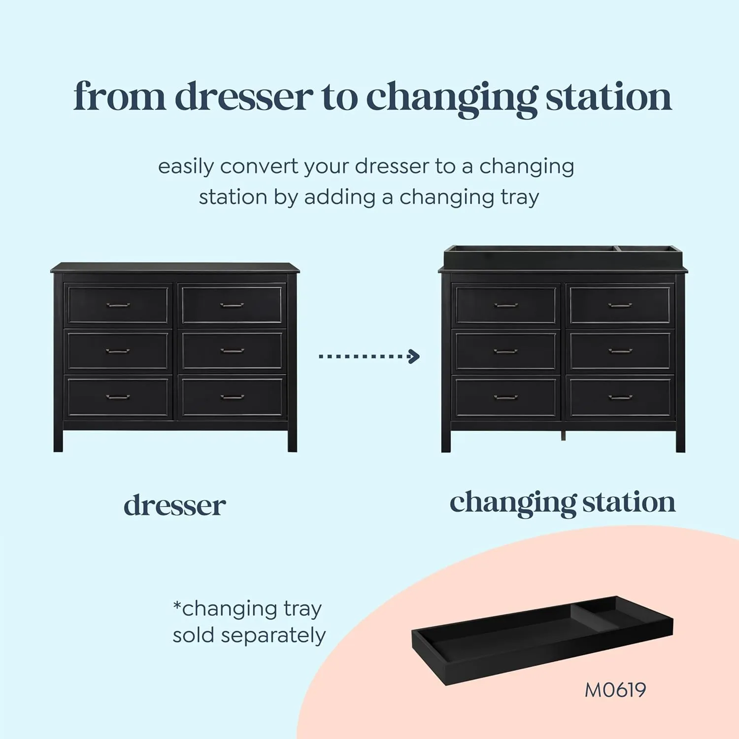 DaVinci Charlie 6-Drawer Baby Dresser - Wooden Double Chest of Drawers for Kids, Boys and Girls - Multi-Purpose Storage Dresser for Bedroom, Nursery, Living Room & Hallway, Easy to Assemble - Ebony