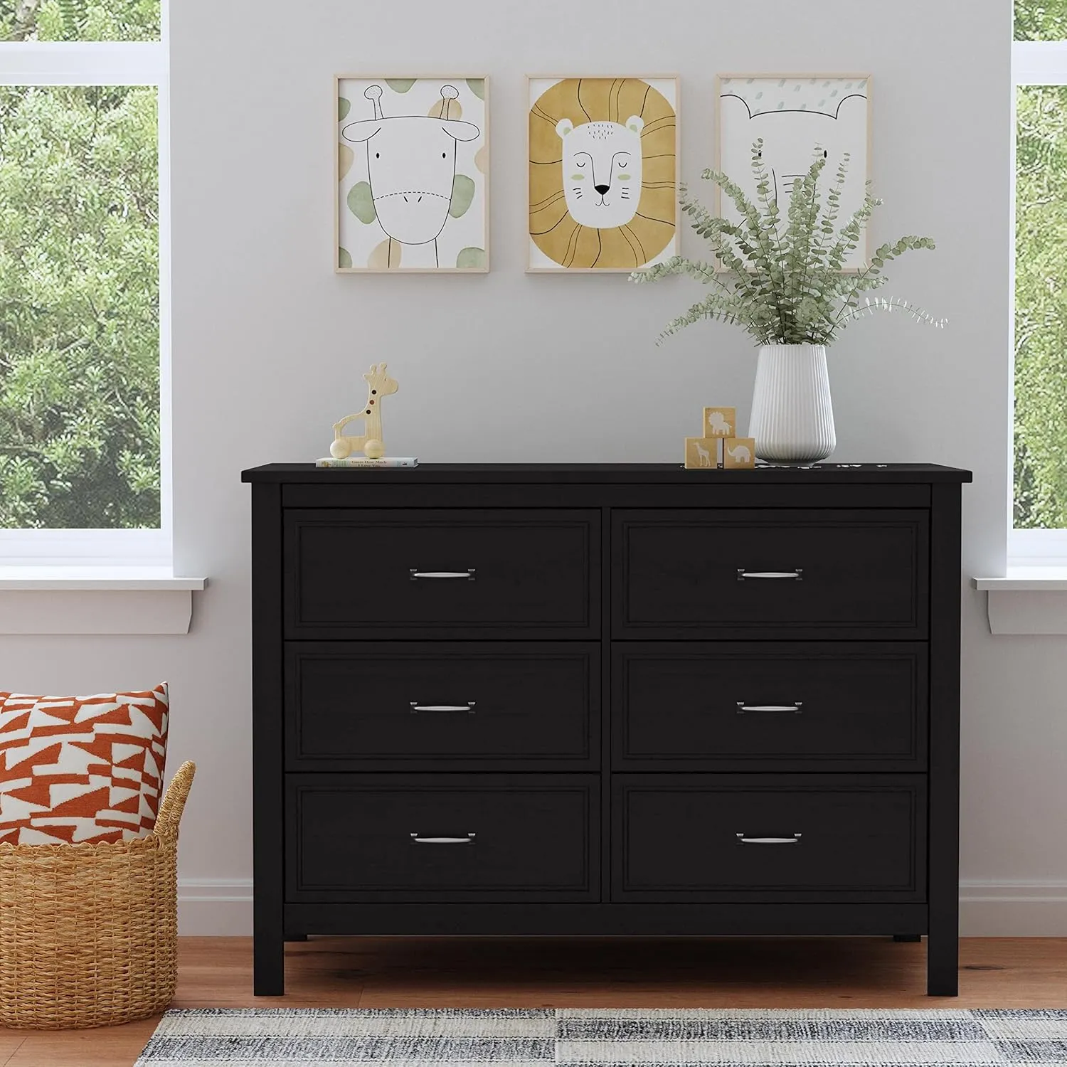 DaVinci Charlie 6-Drawer Baby Dresser - Wooden Double Chest of Drawers for Kids, Boys and Girls - Multi-Purpose Storage Dresser for Bedroom, Nursery, Living Room & Hallway, Easy to Assemble - Ebony