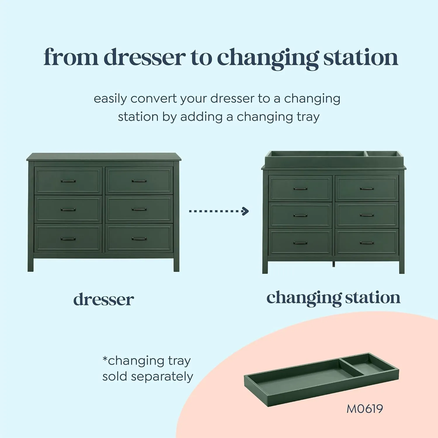 DaVinci Charlie 6-Drawer Baby Dresser - Wooden Double Chest of Drawers for Kids, Boys and Girls - Multi-Purpose Storage for Bedroom, Nursery, Living Room & Hallway, Easy to Assemble - Forest Green