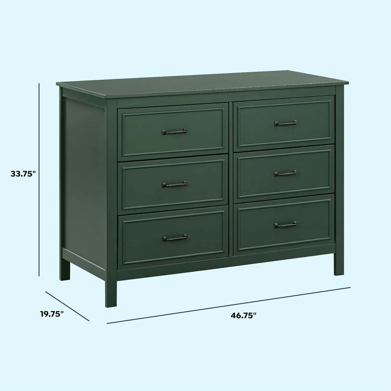 DaVinci Charlie 6-Drawer Baby Dresser - Wooden Double Chest of Drawers for Kids, Boys and Girls - Multi-Purpose Storage for Bedroom, Nursery, Living Room & Hallway, Easy to Assemble - Forest Green