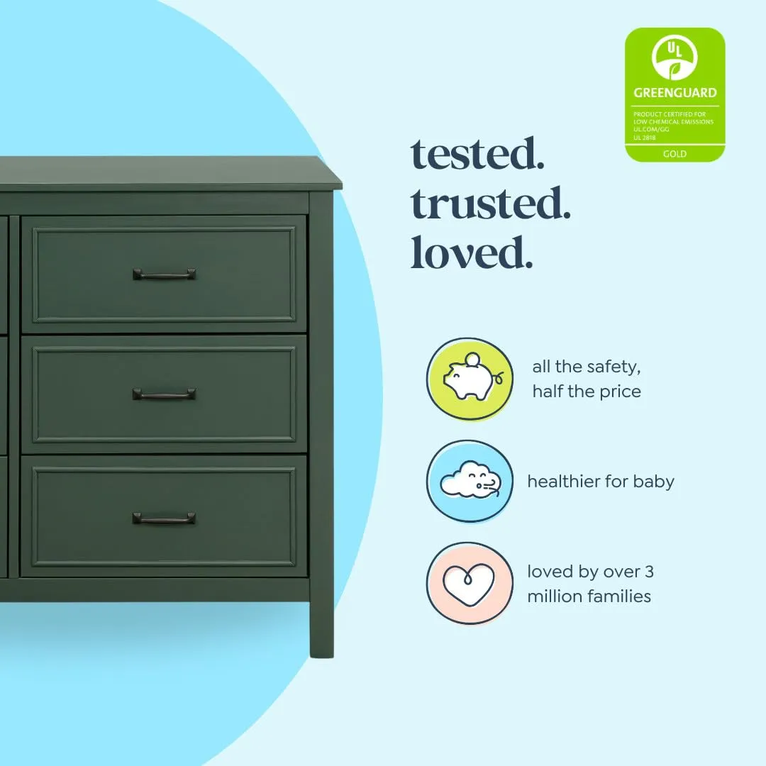 DaVinci Charlie 6-Drawer Baby Dresser - Wooden Double Chest of Drawers for Kids, Boys and Girls - Multi-Purpose Storage for Bedroom, Nursery, Living Room & Hallway, Easy to Assemble - Forest Green