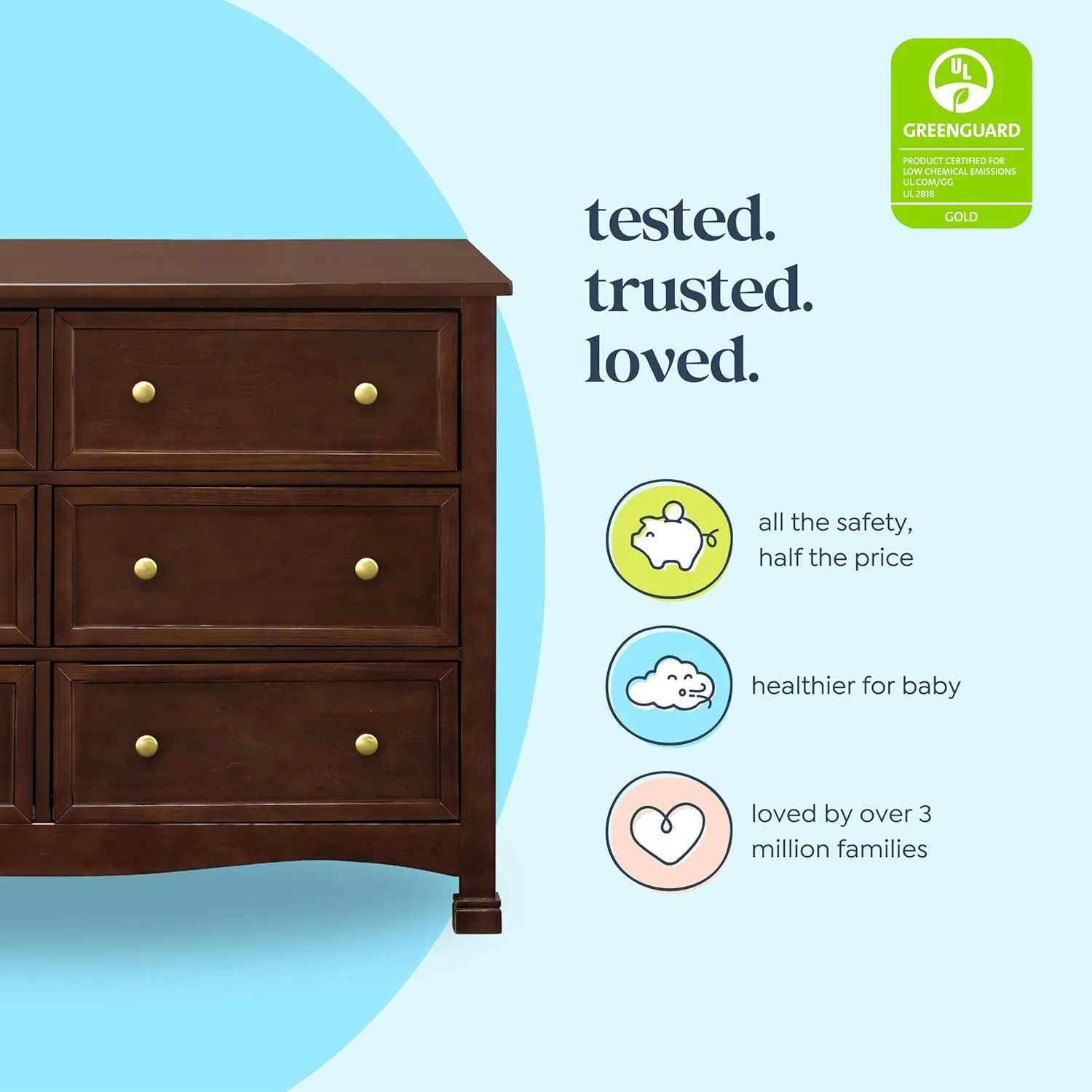 DaVinci Kalani 6-Drawer Baby Dresser for Nursery - Wooden Double Chest of Drawers for Kids, Boys and Girls - Multi-Purpose Storage Espresso Dresser for Bedroom, Living Room & Hallway, Easy to Assemble