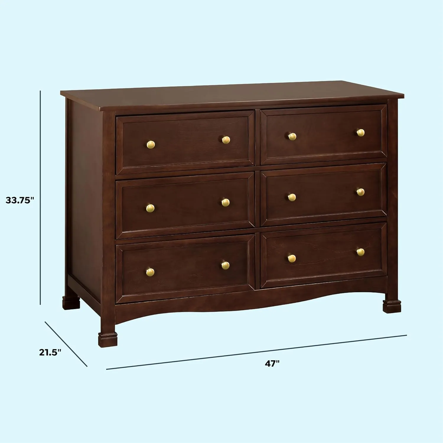 DaVinci Kalani 6-Drawer Baby Dresser for Nursery - Wooden Double Chest of Drawers for Kids, Boys and Girls - Multi-Purpose Storage Espresso Dresser for Bedroom, Living Room & Hallway, Easy to Assemble