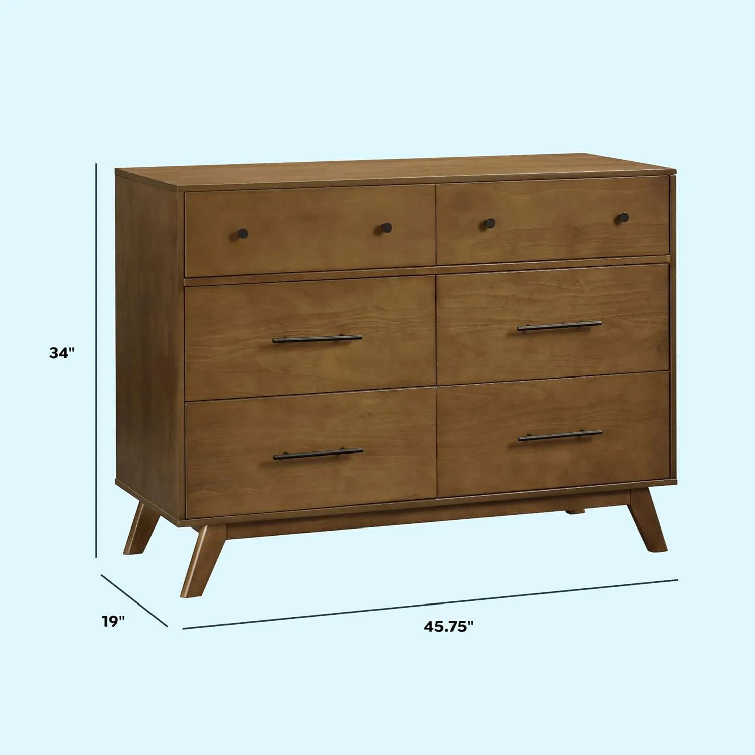 DaVinci Otto 6-Drawer Baby Dresser for Bedroom - GREENGUARD Gold Certified - Multi-Purpose Storage Double Chest of Drawers for Boys and Girls - Dresser for Kids Bedroom, Living Room, Nursery - Walnut
