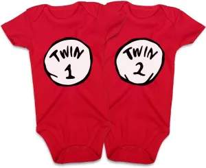 DEFAHN Funny Twins Baby Bodysuits Boys Girls Rompers 2 Pack Twin Matching Clothes Outfits for Newborn Infant