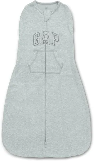 Delta Children Gap babyGap TrueSleep Sleep Sack with Zipper and with Built-in Swaddle | 100% Organic Cotton | GOTS and Oeko-Tex 100 Certified | 2-Way Zipper | Small: 0-6 Months, Grey