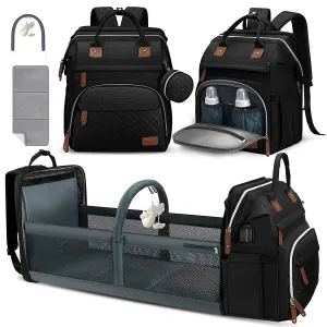 DERJUNSTAR Diaper Bag Backpack – Large Capacity Baby Diaper Bag with Changing Pad, Waterproof Travel Backpack for Boys & Girls, Multi-Function Baby Bag with USB Charging Port, Black