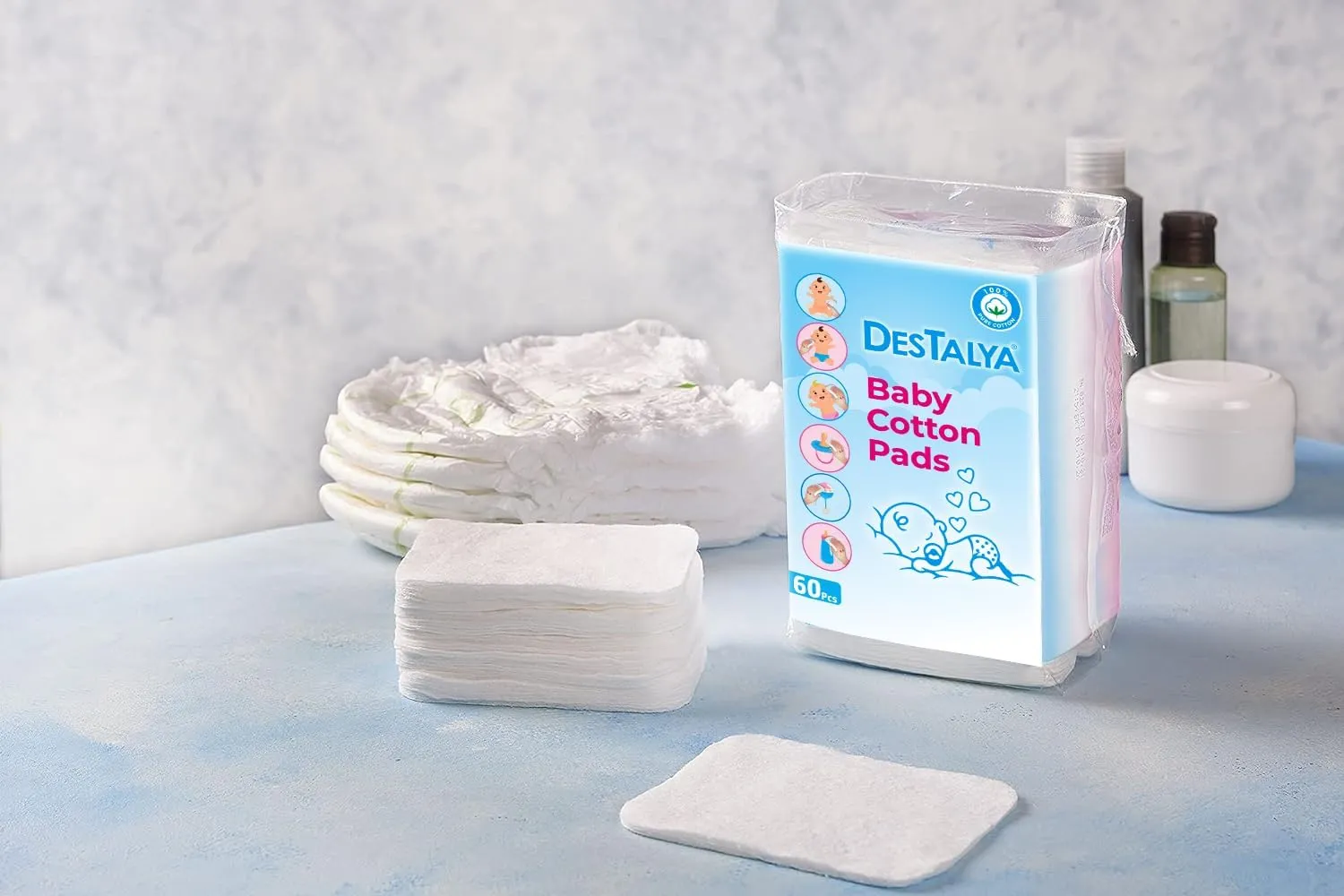 Destalya Baby Cotton Pads for Diaper Change | 360 Count | Soft Large Squares for Sensitive Skin | Lint-Free | 100% Cotton (Maxi Pads)
