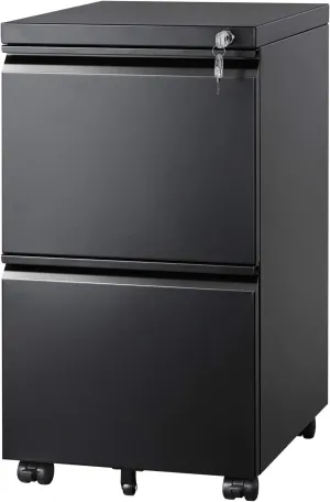 DEVAISE 2 Drawer Metal File Cabinet, Fully Assembled, Under Desk, Black, Lock, Fits Letter/Legal/A4 Size Files