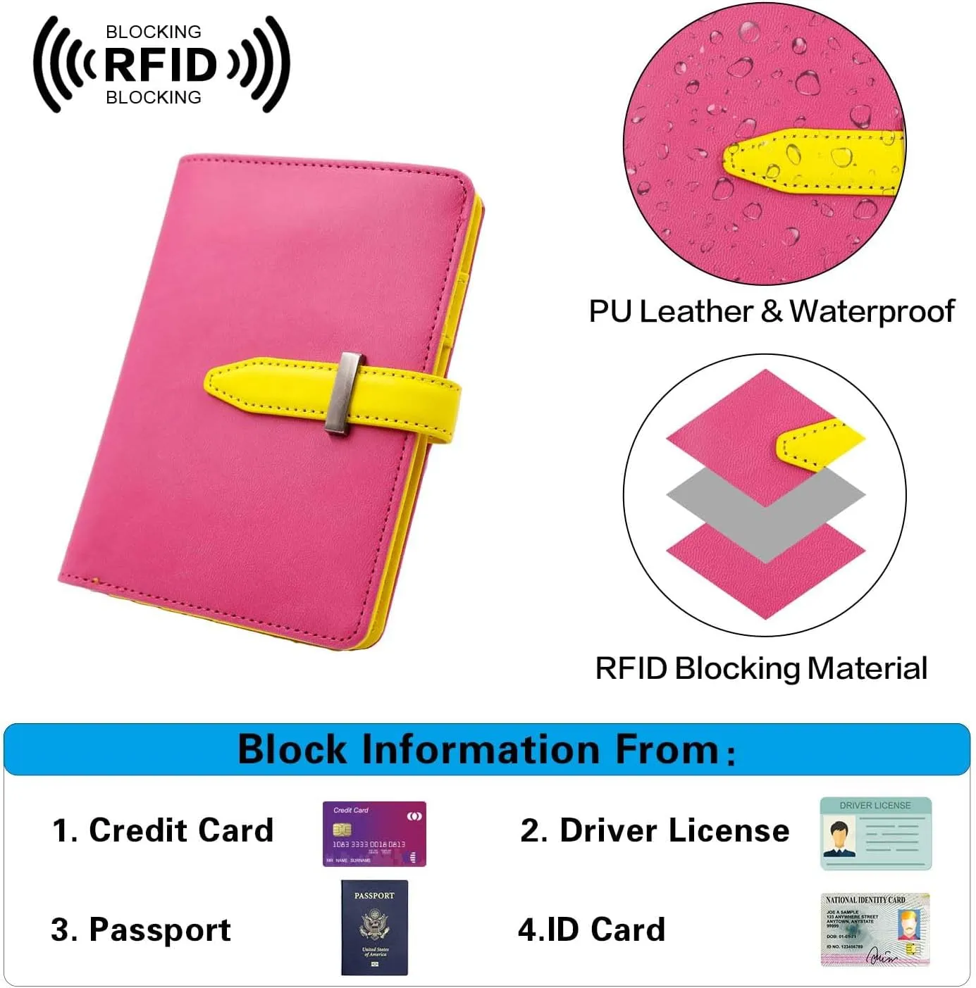 Deziliao Passport wallets, Mulit-purpose RFID Blocking Passport Holder AirTag Wallet, Travel Wallet（Pink）