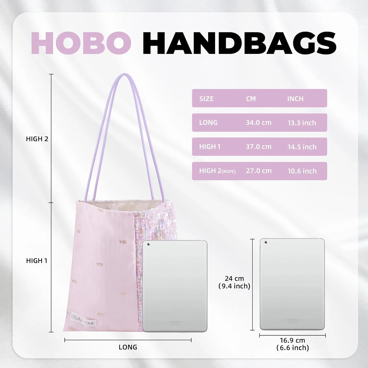 DGAZ Designer Hobo Bags for Women, Large Shoulder Bags, Luxury Tote Bag with Zipper