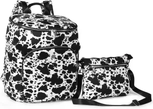 Diaper Bag Backpack 2 Pack - Waterproof - 11 Pockets & Insulated Bottle Pocket - Extra Mini-Pouch Included - Diaper Bag Neoprene Exterior - Cow Print