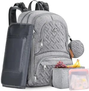 Diaper Bag Backpack, 6 in 1 Kit Baby Bags Large Travel Diaper Backpack for Boys and Girls with Washable Changing Pad, Extra Breast Insulated Cooler, Pacifier Case, Silicone Bag and Stroller Straps