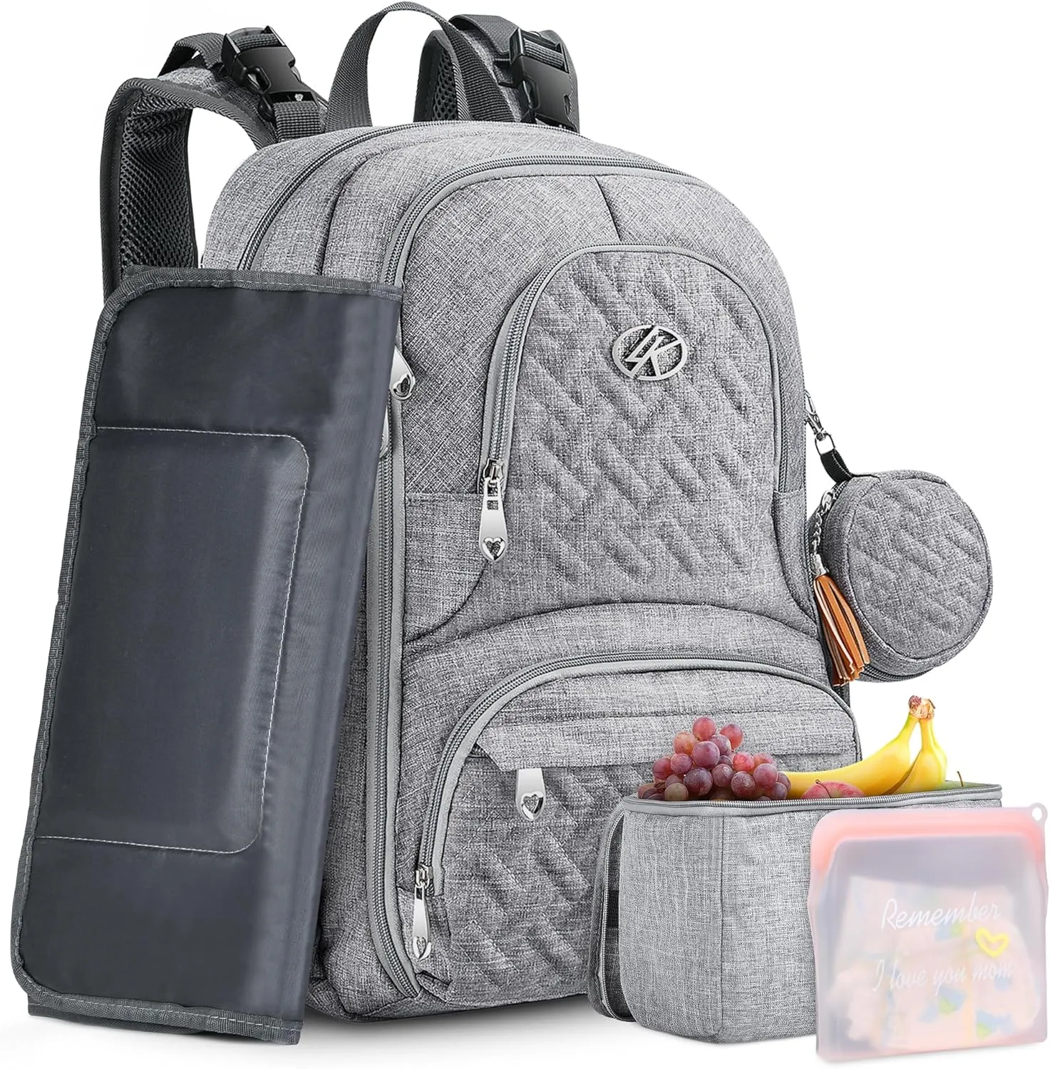 Diaper Bag Backpack, 6 in 1 Kit Baby Bags Large Travel Diaper Backpack for Boys and Girls with Washable Changing Pad, Extra Breast Insulated Cooler, Pacifier Case, Silicone Bag and Stroller Straps