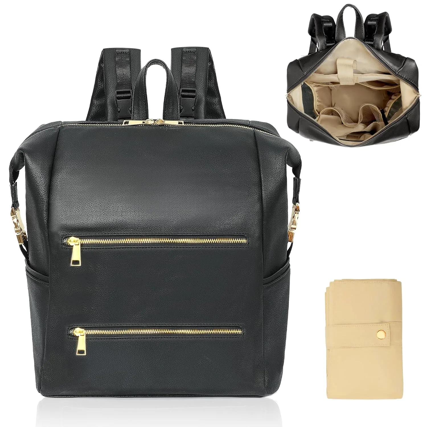 Diaper Bag Backpack Baby Diaper Bag with 15 Pockets Travel Backpack,2 Insulated Pockets,Stroller Straps,Changing Pad,Black