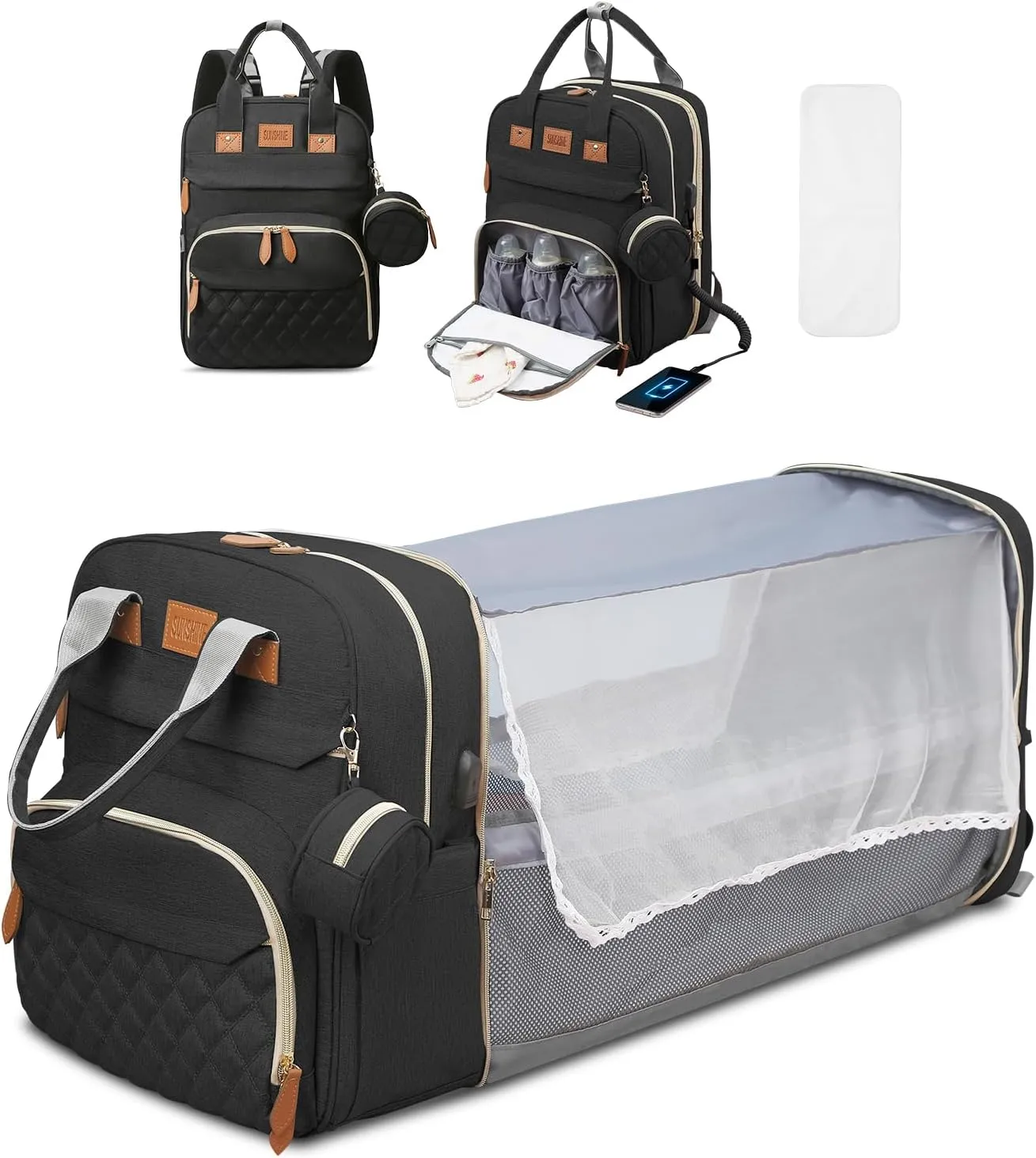 Diaper Bag Backpack-Baby Diaper Bag with Changing Station-Black, Large