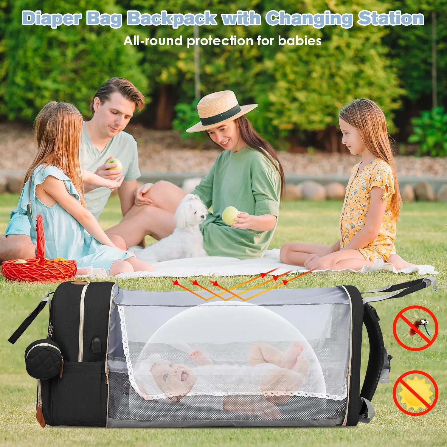 Diaper Bag Backpack-Baby Diaper Bag with Changing Station-Black, Large