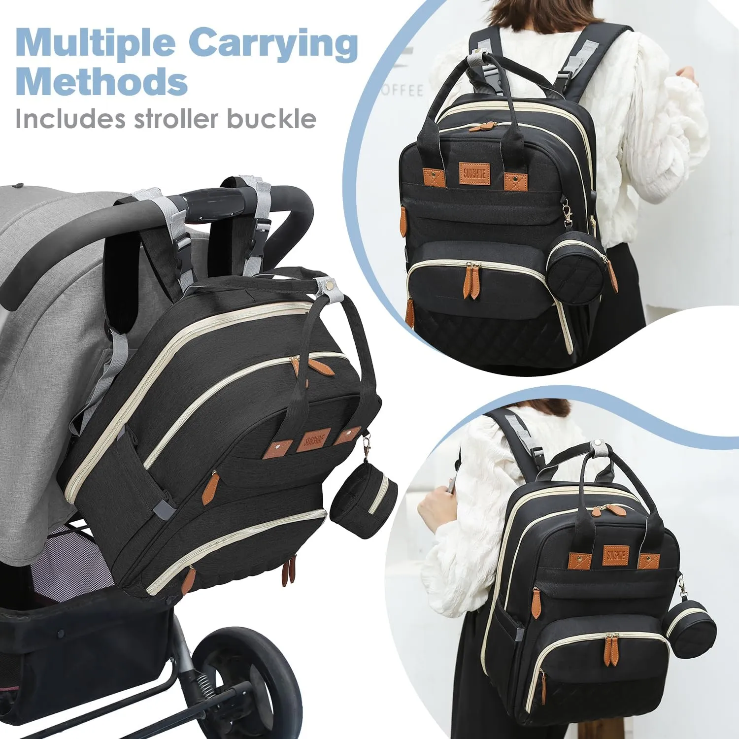 Diaper Bag Backpack-Baby Diaper Bag with Changing Station-Black, Large