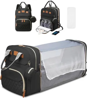Diaper Bag Backpack-Baby Diaper Bag with Changing Station-Black, Large