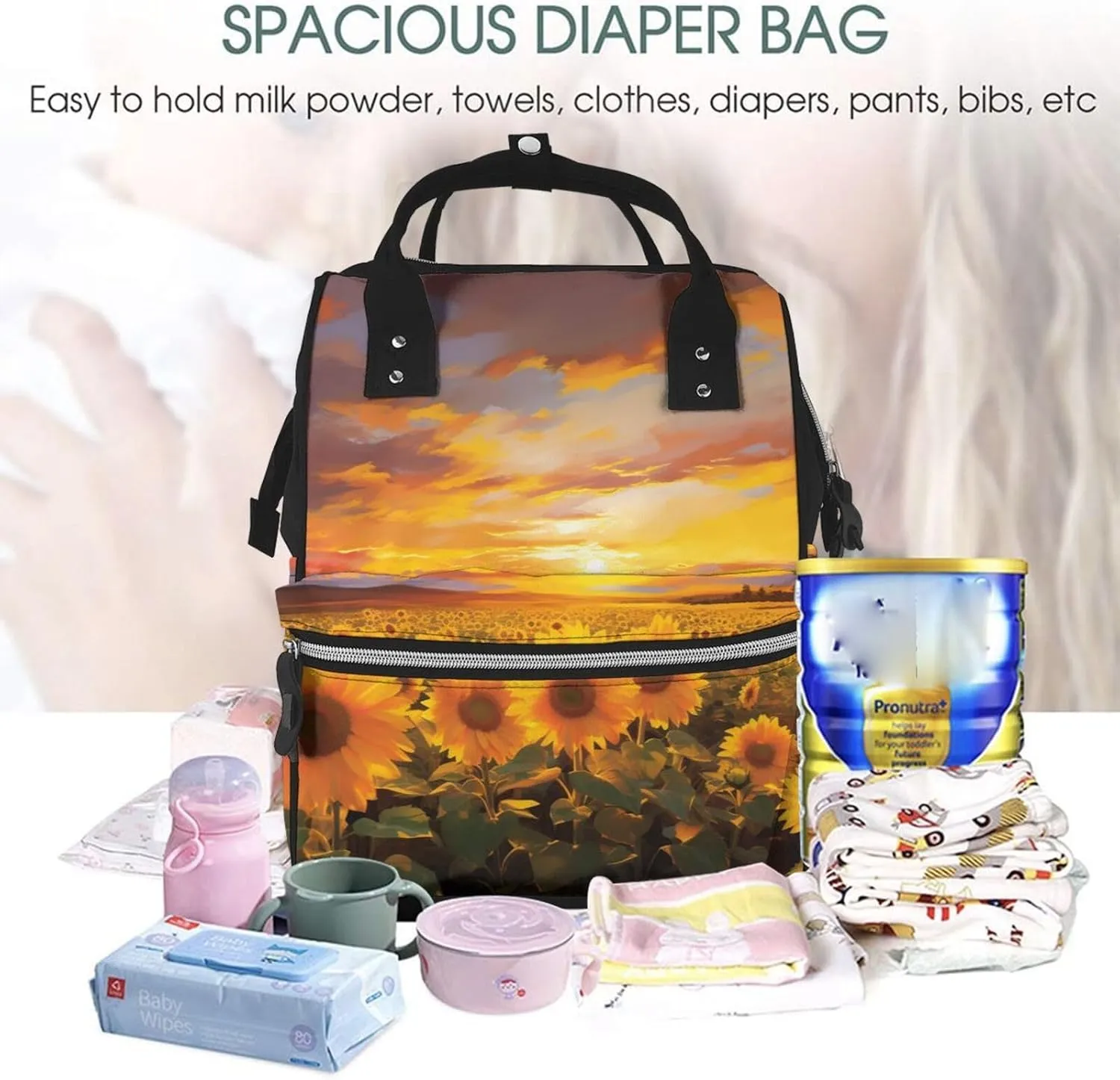 Diaper Bag Backpack Beautiful Sunflower Nappy Backpack Maternity Baby Nappy Bag Changing Bags for Travel
