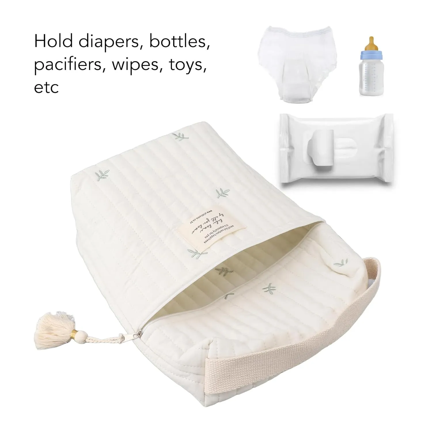 Diaper Bag Backpack, Embroidered Diapers Bag Cute Diapers Bag Multifunction Cotton Baby Stroller Zipper Bag for Bottle Wipes Pacifier (Leaf)