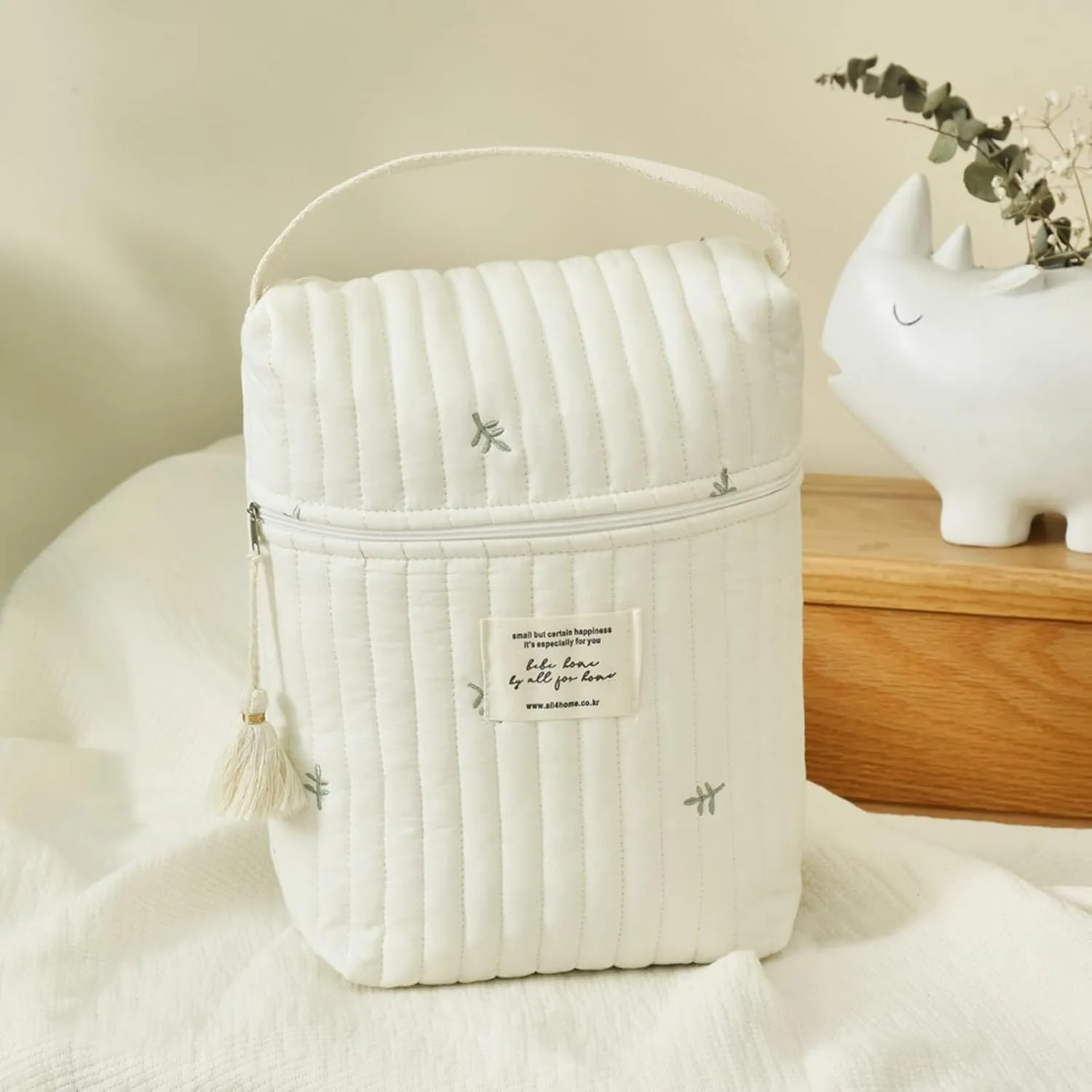 Diaper Bag Backpack, Embroidered Diapers Bag Cute Diapers Bag Multifunction Cotton Baby Stroller Zipper Bag for Bottle Wipes Pacifier (Leaf)