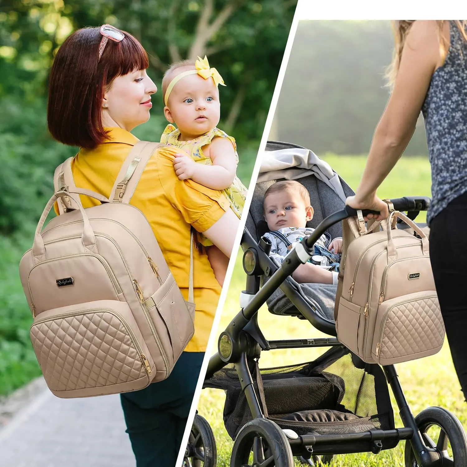 Diaper Bag Backpack - Extra Large Diaper Bag for 2 Kids Twins (Expandable 30L-38L) - Cute Travel Baby Backpack with Changing Pad for mens women (Quilted, Water Resistant)