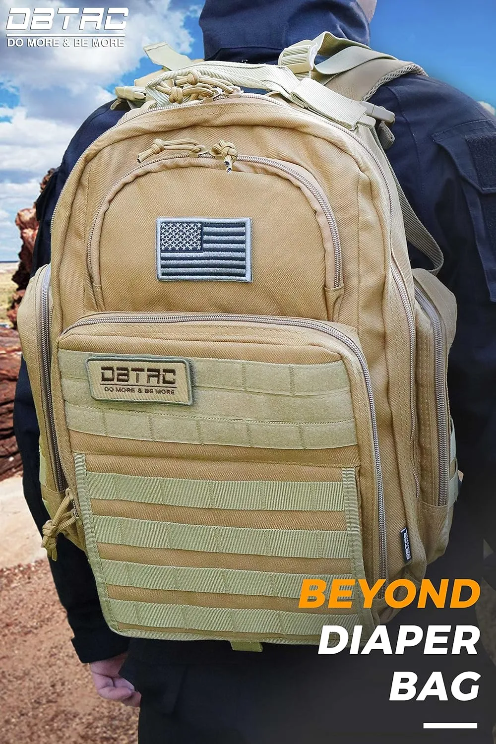 Diaper Bag Backpack for Dad, DBTAC Large Baby Nappy Bag for Men w/Changing Mat, Insulated Wipe Pockets, Stroller Straps, Tan