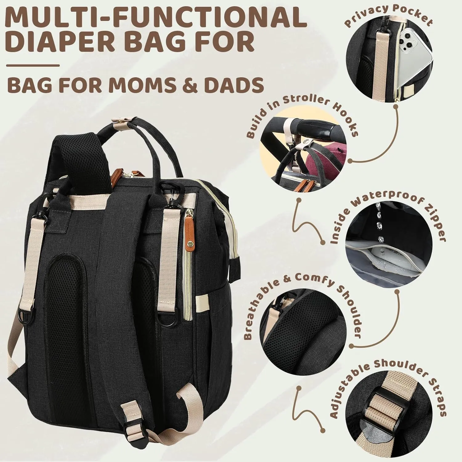 Diaper Bag Backpack for Girls Boys: Black Toddler Diaper Bag with Changing Pad Baby Backpack Diaper Bag for Mon Dad Newborn Pañaleras para Bebe Niña Niño Baby Registry Search Essentials Must Haves