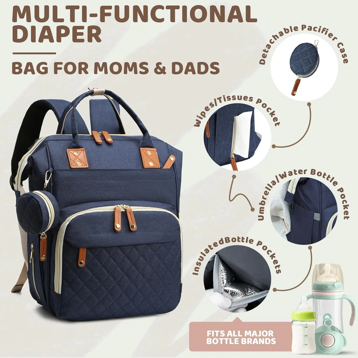 Diaper Bag Backpack for Girls Boys: Blue Toddler Diaper Bag with Changing Pad Baby Backpack Diaper Bag for Mon Dad Newborn Mochila Pañaleras Bebe Niña Niño Baby Registry Search Essentials Must Haves