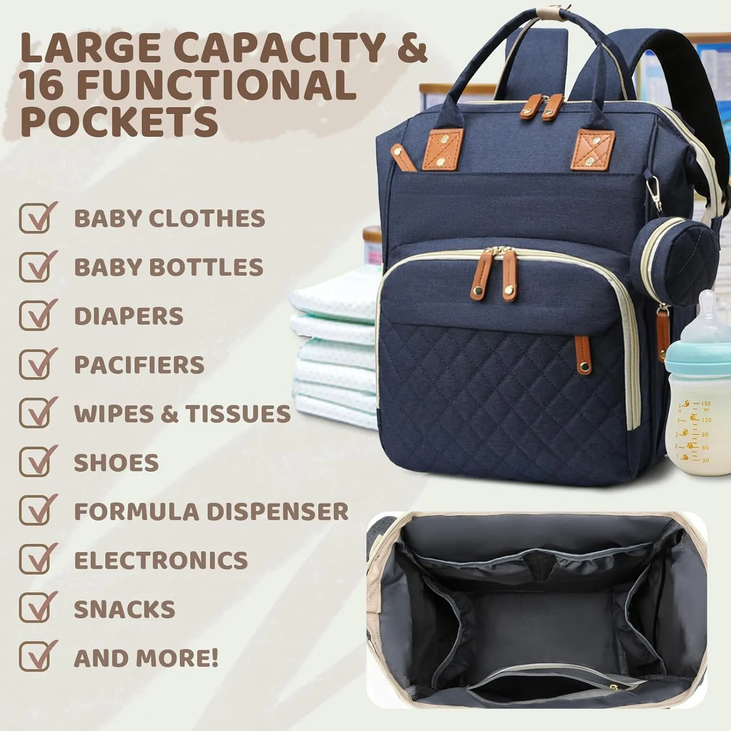 Diaper Bag Backpack for Girls Boys: Blue Toddler Diaper Bag with Changing Pad Baby Backpack Diaper Bag for Mon Dad Newborn Mochila Pañaleras Bebe Niña Niño Baby Registry Search Essentials Must Haves