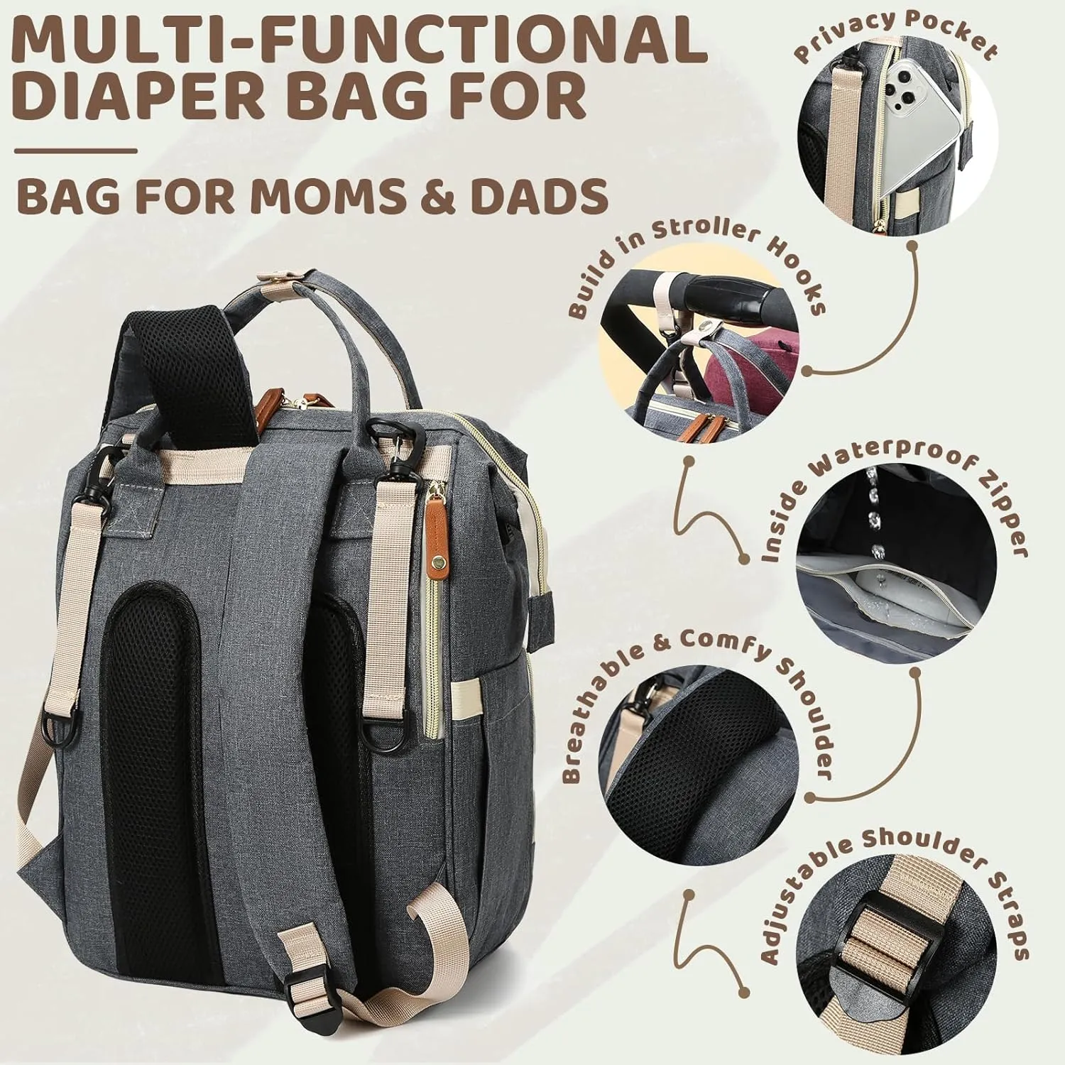 Diaper Bag Backpack for Girls Boys: Dark Gray Toddler Diaper Bag with Changing Pad Baby Backpack Diaper Bag for Mon Dad Newborn Mochila Pañaleras para Bebe Niña Niño Baby Registry Search Must Haves