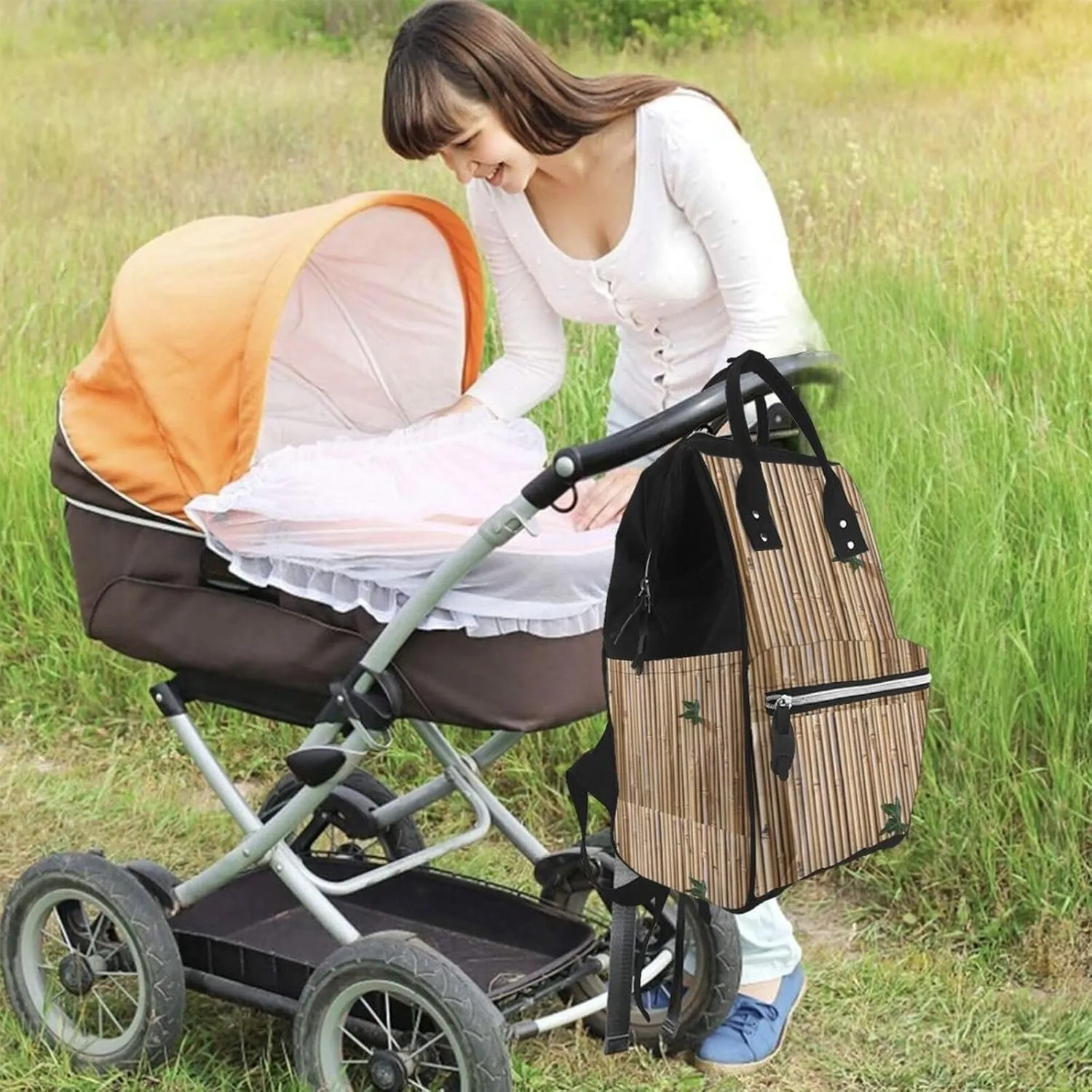 Diaper Bag Backpack For Women, Bamboo Raft Waterproof Multifunction Travel Pack Maternity Baby Changing Bags, Nappy Baby Bags With Multi-Function For Baby